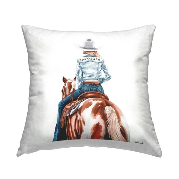 Stupell Industries Mod Cowgirl on Horse Decorative Printed Throw Pillow Design by Amanda Greenwood.