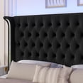 thumbnail image 5 of Hiphuta Full Bed with LED Light, Full Size Platform Bed with Button Tufted Velvet Upholstered Headboard, Black, 5 of 8