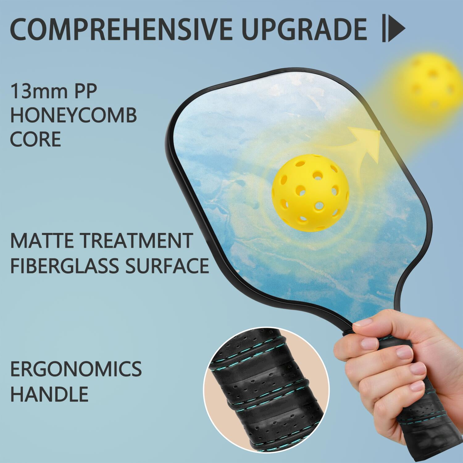 Pickleball Paddles Set Of 2, Fiberglass Surface, Ice Crystal Print, 4 Balls & Bag
