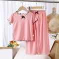 thumbnail image 2 of KPOPLK 2 Piece Outfits for Toddler Girls Solid Color Bow Short Sleeve Top and Matching Pants Soft Casual Clothes for Kids 6 Months to 12 Years Size 9-10 Years,Pink, 2 of 4