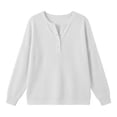 thumbnail image 4 of Perfectbot Women's Waffle Knit Henley Sweatshirt, Relaxed Fit Drop Shoulder Long Sleeve Ribbed Cuffs Top, 4 of 8
