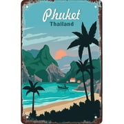 Retro style tin sign Welcome to Thailand Phuket Metal Wall Sign art decoration poster suitable for garage bar restaurant living room bedroom kitchen cafe bares ( 8 x 12 inch )