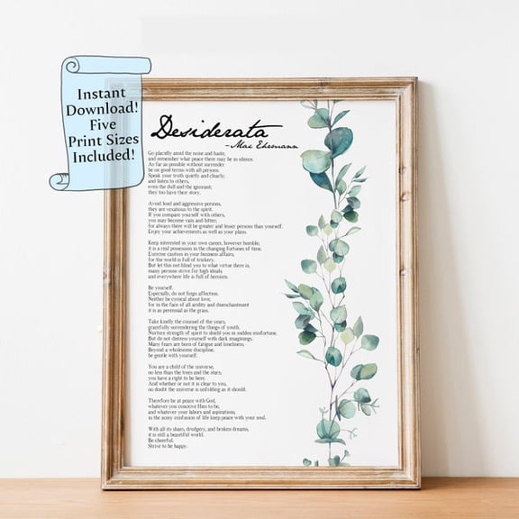 Desiderata Printable Poster Poem By Max Erhmann Printable wall art, Unframed Paper Poster 8x10in
