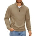 thumbnail image 2 of Mohiass Mens Quarter Zip Pullover Long Sleeve Quilted Sweatshirt Casual Waffle Sweaters Polo Shirts with Pocket Khaki 3XL, 2 of 5
