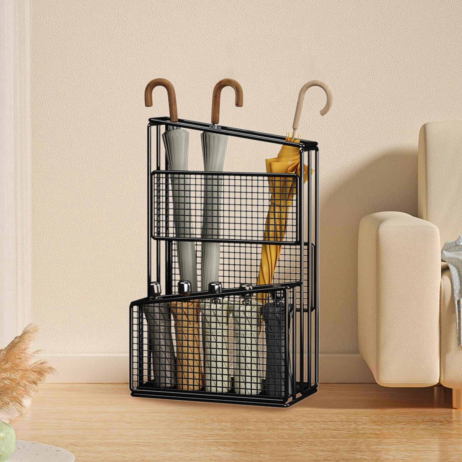 Fiocias Umbrella Holder Storage Bin Stable Iron Large Capacity Storage Bucket Convenient Black