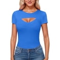 thumbnail image 2 of T Shirts for Women 2026 Summer Short Sleeve Crewneck Hollow out Ribbed Slim Fit Casual Tshirt, 2 of 6