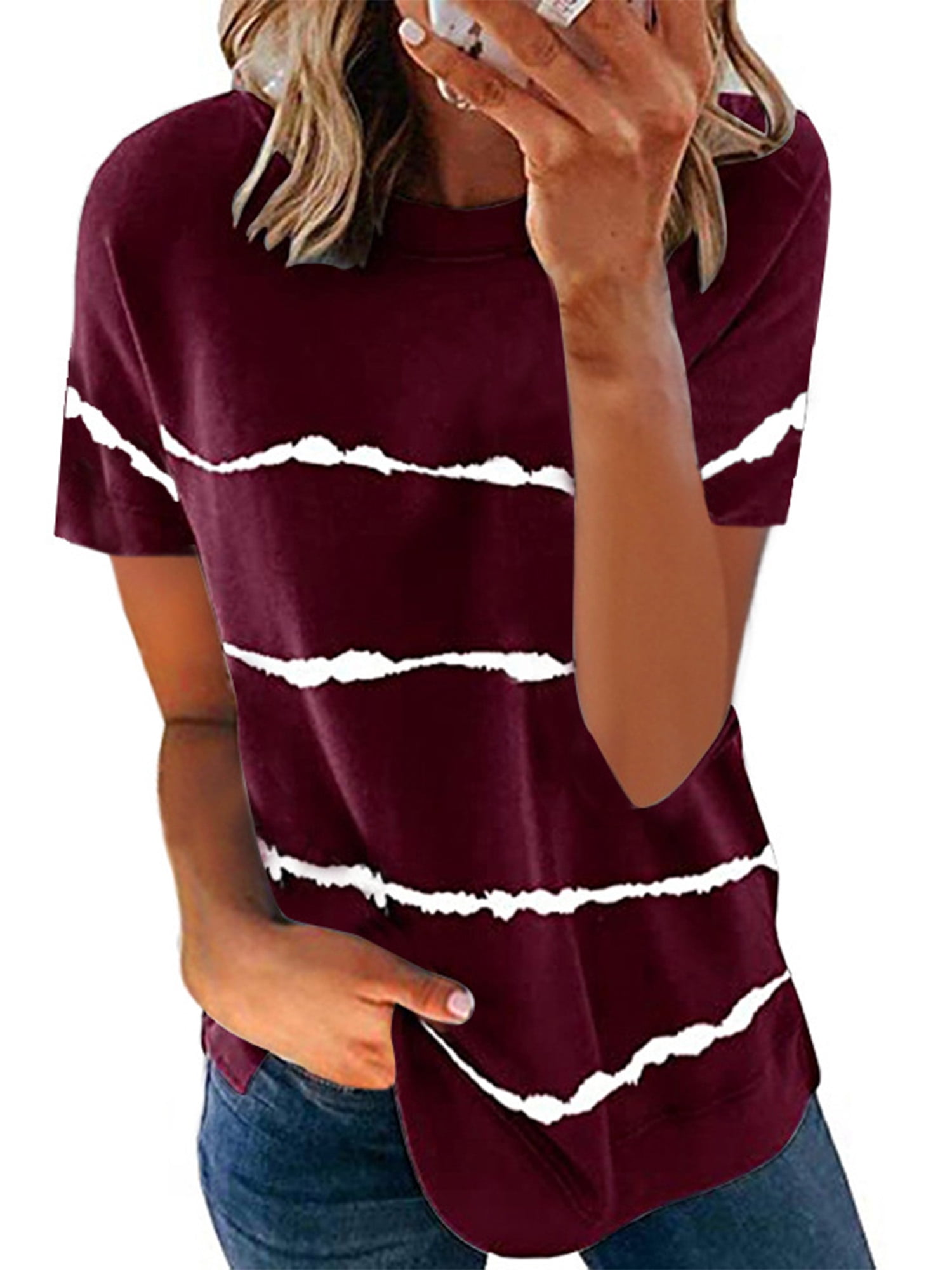 Julycc Womens Casual Striped Print Short Sleeve Cotton T Shirt Tops ...