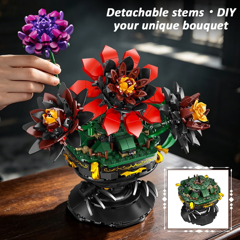 HOGOKIDS Gothic Bat Planter Building Set, 840PCS Dark Floral