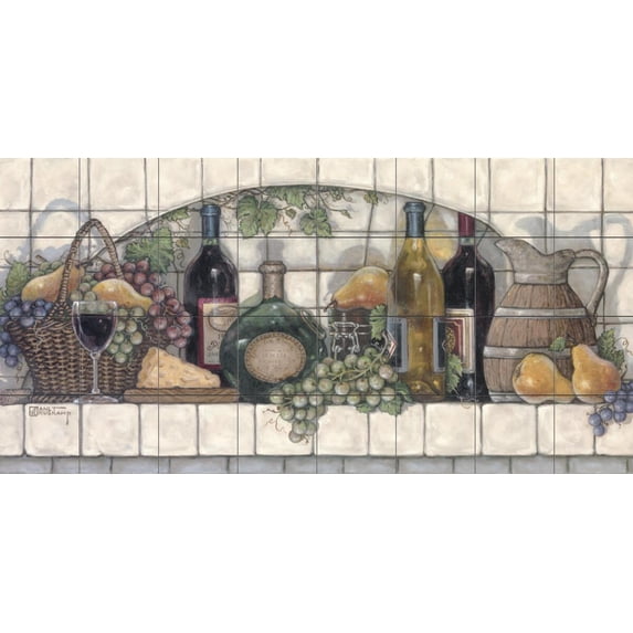 Tile Mural Kitchen Backsplash - Wine Fruit and Cheese Pantry - by Janet Kruskamp