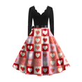 thumbnail image 4 of Fgvctg Valentine'S Day Womens Plus Size Cocktail Dress Date Night Cocktail 50'S Dress Cute Heart Print V Neck Dress Vintage Romantic Long Sleeve Clothing Trendy Outfit Pink S, 4 of 4