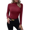 thumbnail image 1 of LNGOOR Women‘s Long Sleeve T Shirts Mock Turtleneck Stretchy Slim Tight Tops Knit Ribbed Basic Tee Base Layer, 1 of 7