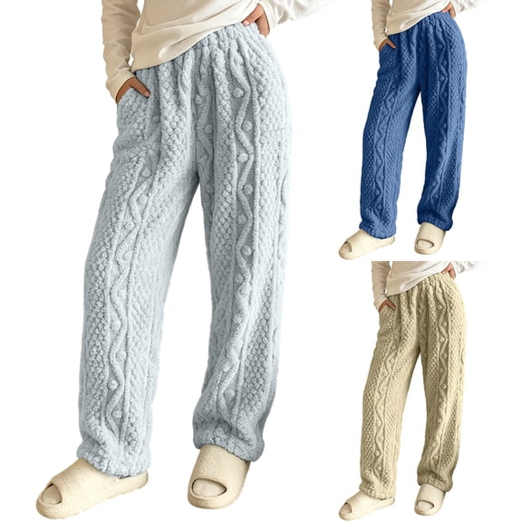 Bixock Fall/Winter Women Pajamas Pants Fleece Loungewear Pants Sleep Pants Thick Warm Side Pockets Elastic Waist Long Length Indoor Homewear Sleepwear Trousers Women Clothings