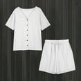 thumbnail image 3 of Scyoekwg Lounge Sets for Women 2 Piece Cotton Linen Loose Solid Color Trendy Short Sleeve Round Neck Tops Shorts Sweatsuits Sets Casual Outfits (White,XXL), 3 of 8