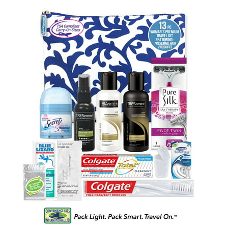 Convenience Kits International Women's Premium 13 PC Assembled Kit, TSA Compliant, in Reusable Toiletry Bag w/Handle, Featuring: TRESemme Hair (Best Travel Size Toiletries)
