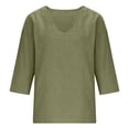 thumbnail image 6 of Women's Cotton Linen Blend T-Shirts 3/4 Sleeve V Neck Loose Fit Casual Tops Summer Pullover Shirts Daily Wear Army Green 2XL, 6 of 7