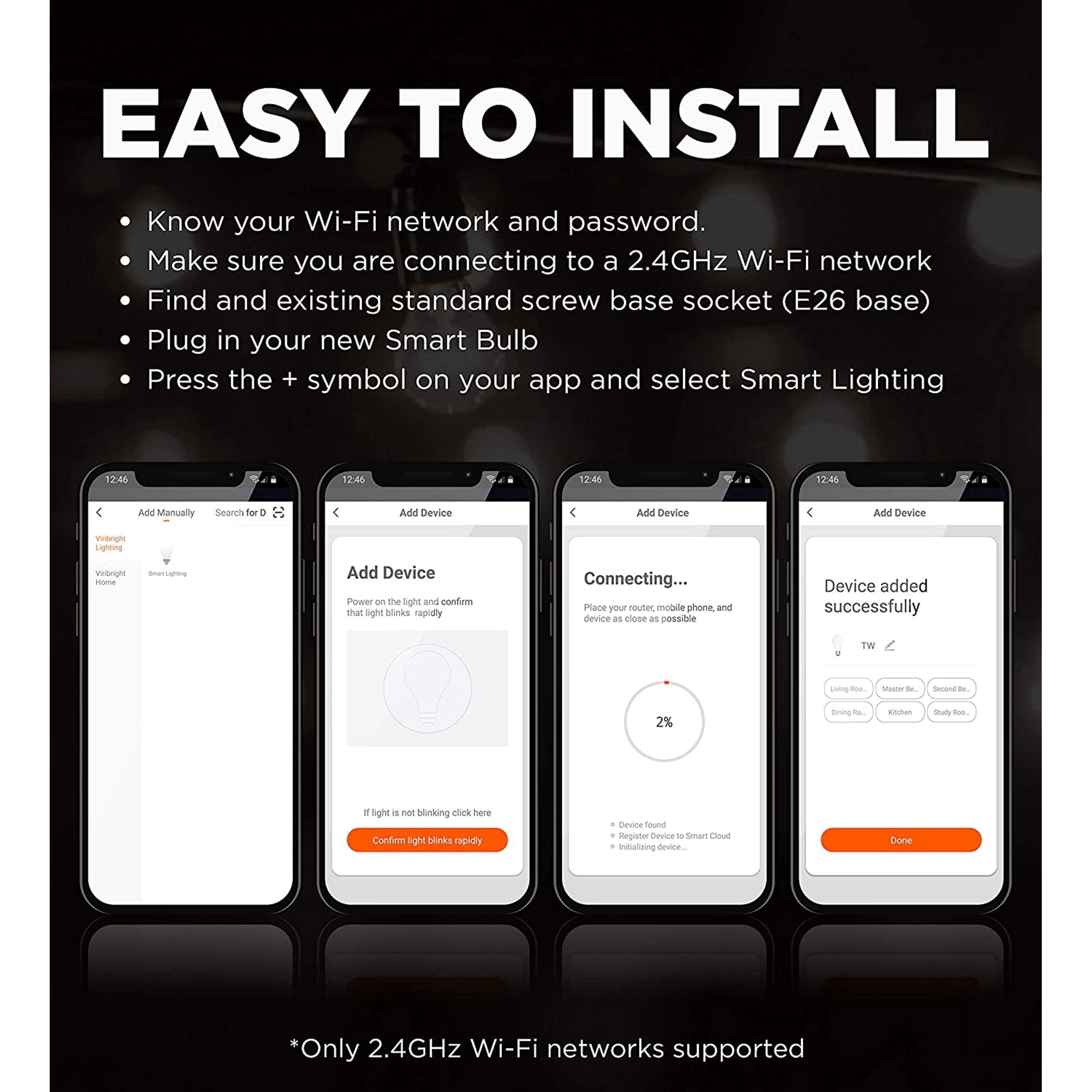 Viribright Smart Wifi 60-Watt Equivalent A19 Shape E26 Standard Base LED Light Bulb (3-Pack)