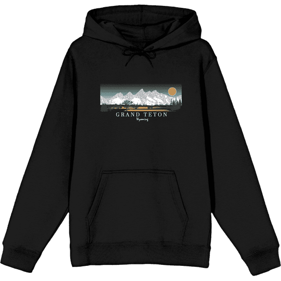 Adventure Society Grand Teton Wyoming Long Sleeve Adult Hooded Sweatshirt-XS-Black
