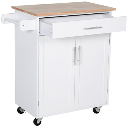 HOMCOM Rolling Kitchen Island Cart with Wood Top, Enough Storage Drawer