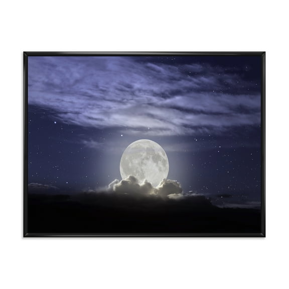 Designart 'Full Moon Rising In A Cloudy Night Sky' Nautical & Coastal Framed Canvas Wall Art Print