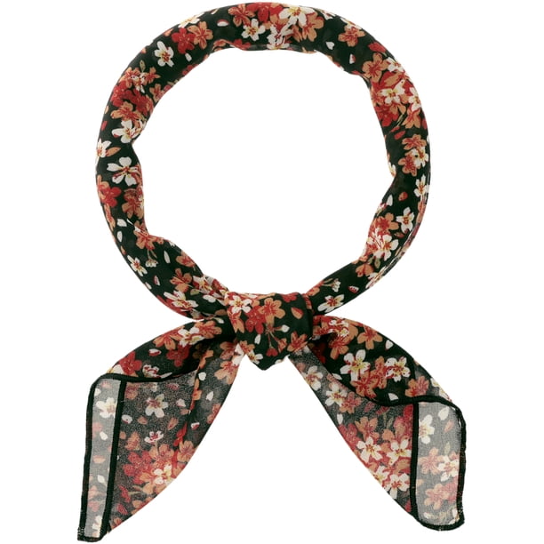 INSPIRAR CHIC Bufandas de Chifón Florales Cuadradas Largas y Delgadas para el Cuello Pañuelo Cuadrado - Negro Rojo 70x70cm