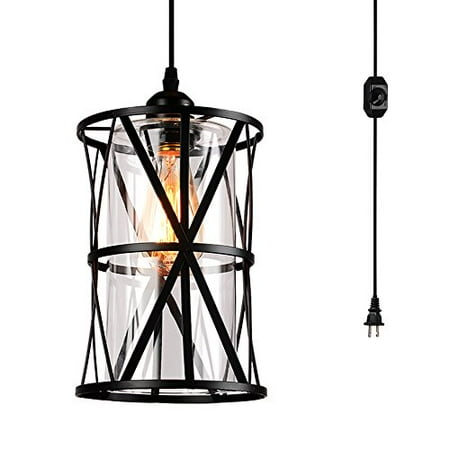 Hmvpl Farmhouse Swag Lights With Plug In Cord And On Off Dimmer Switch Transitional Hanging Pendant Lamps Clear Glass Lampshade For Dining Room Bedroom Foyer Hallway Kitchen Island Canada Transitional Hanging Pendant Lamps, Plug In Swag Lamp