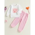 thumbnail image 4 of Kids Little Girls 2PCS Valentine's Day Clothing Sets 3 4 5 6 7 Years Long Sleeve O Neck Letter Heart Arrow Print Tops Bow Print Pants Outfits, 4 of 9