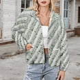 thumbnail image 3 of Jackets for Women Winter Coat Jackets Flannel Stand Collar Jacket(White Fabric Green Stripes Texture,Size:S-4XL), 3 of 7