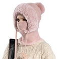 thumbnail image 2 of 3 In 1 Winter Fleece-Lined Knitted Hat for Women - with Scarf and Mask, Warm Knitted Ski Scarf & Mask Combo, Ideal for Fall Winter Cold Weather, Keep Head, Neck & Face Cozy, Pink, 2 of 5
