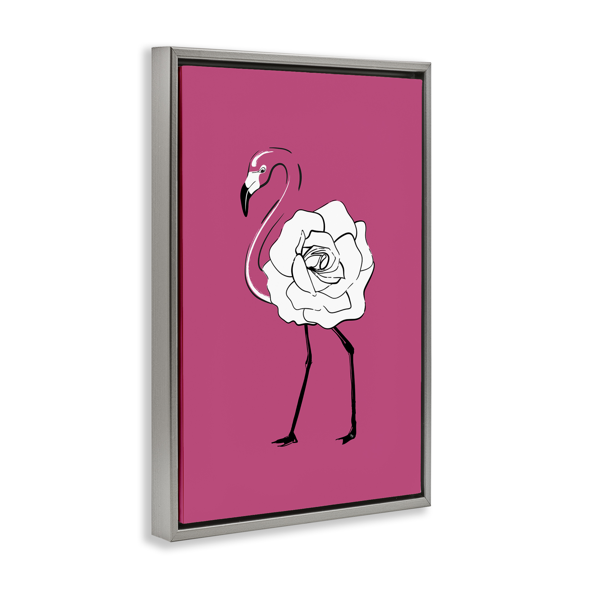 Stupell Industries Rose Blossom Flamingo Animals & Insects Painting Gray Floater Framed Canvas Art Print Wall Art, 17 x 25