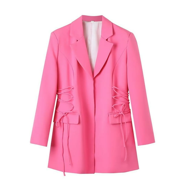 Blazer para mujer, chaqueta lisa con cuello vuelto, abrigo de manga larga, abrigo para mujer