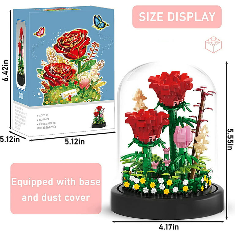 Flower Bouquet Building Kit, 524 Pcs Mini Bricks Building Blocks Sets,  Forever Rose Decorated Flower with Dust Cover, Valentine's Day Gifts for  Her