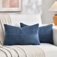 thumbnail image 1 of HAYAN2 Packs Dusty Blue Lumbar Decorative Throw Pillow Covers 12x20 Inch for Couch Bed Sofa, Rustic Farmhouse Boho Home Decor, Soft Striped Corduroy Rectangle Accent Cushion Case 30x50 cm, 1 of 1