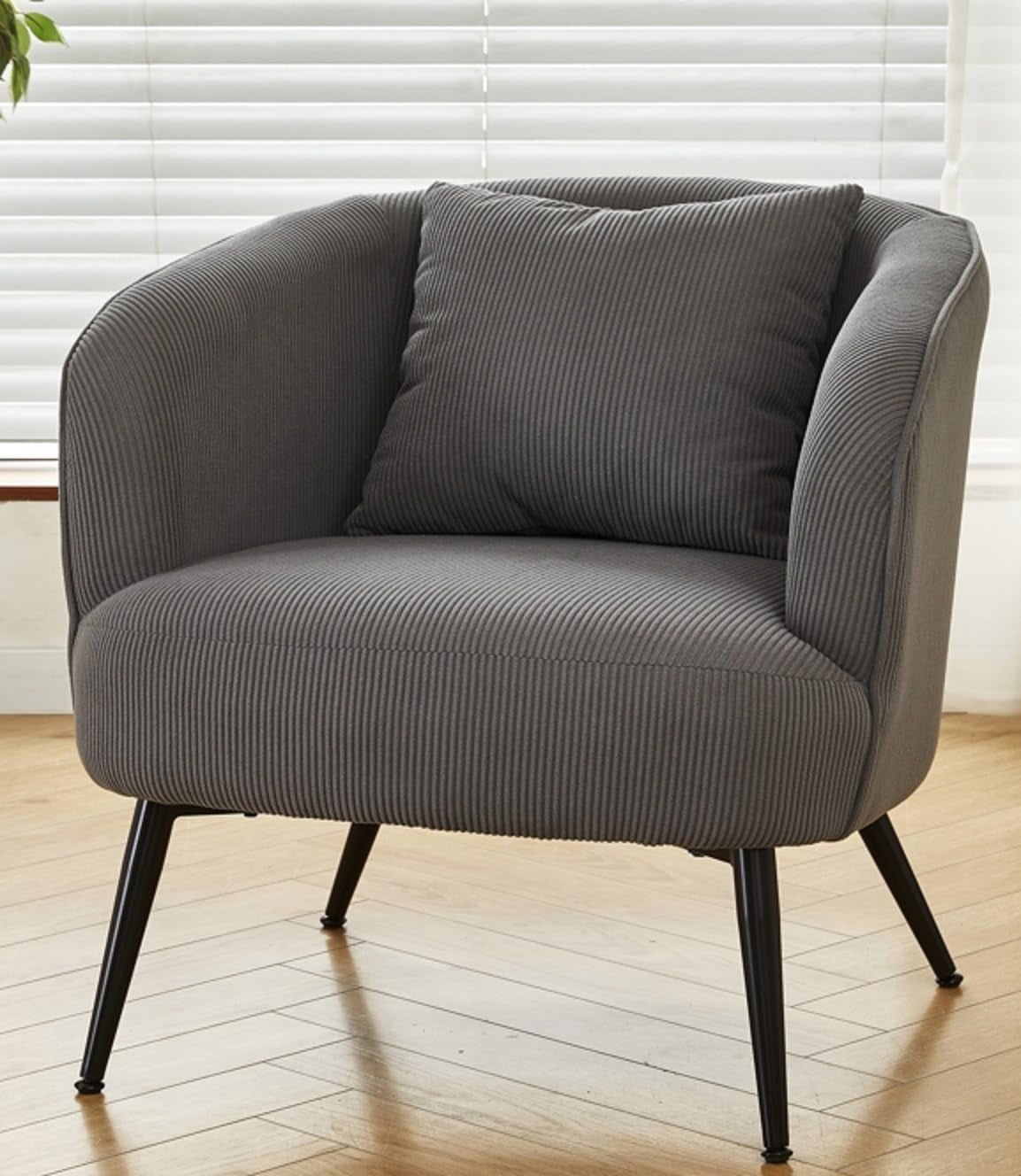 US Pride Furniture Modern Channel Corduroy Velvet Accent Chair with Black Metal Legs Luxurious Design and Comfortable Seating Ideal for Living Room Bedroom or Office Grey