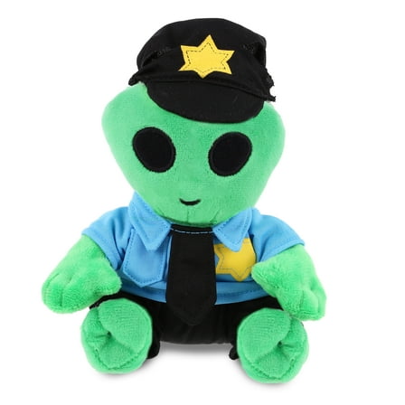 DolliBu Green Alien Police Officer Plush Toy - Super Soft Alien Cop Stuffed Animal Dress Up with Cute Cop Uniform and Cap Outfit - Fluffy Policeman Toy Plush Gift - 6 Inches