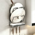 thumbnail image 6 of Wall Mounted Pot Lid Rack, No Drill Adhesive Kitchen Organizer, Gray Iron Construction with Removable Drip Tray, Holds Lids and Cutting Boards for Space Saving Storage, 6 of 6