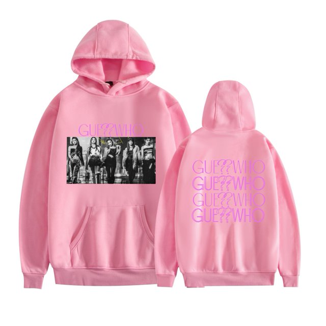 GUE Double Sided Pattern Hoodies For Unisex Vintage Pullovers,M,Pink1