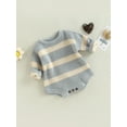 thumbnail image 3 of Bagilaanoe Newborn Baby Girl Boy Knit Romper Sweatshirt Long Sleeve Bodysuit Striped Pullover 3M 6M 12M 18M 24M Infant Casual Tee Tops, 3 of 9