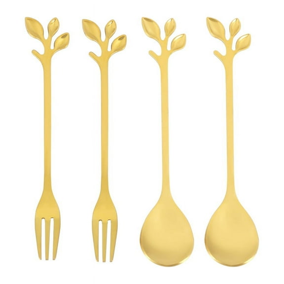 Tableware Coffee Spoon Fork,2 Spoons 2 Forks,4.7 Inches Tea Spoon Set