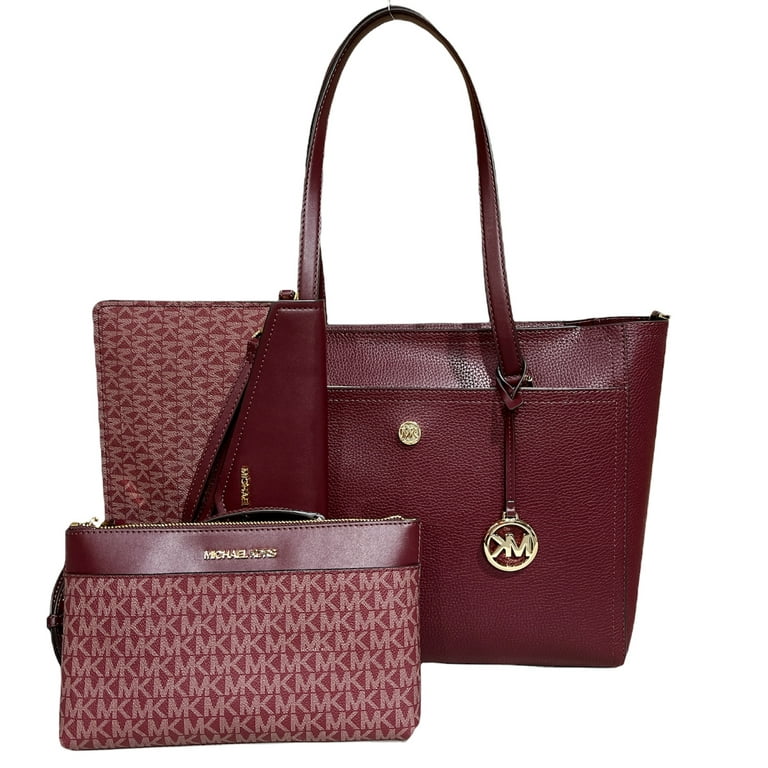 Michael Kors 3 In 1 Leather Maisie Large Top Zip Tote Crossbody Pouch Wristlet Merlot Mk Walmart