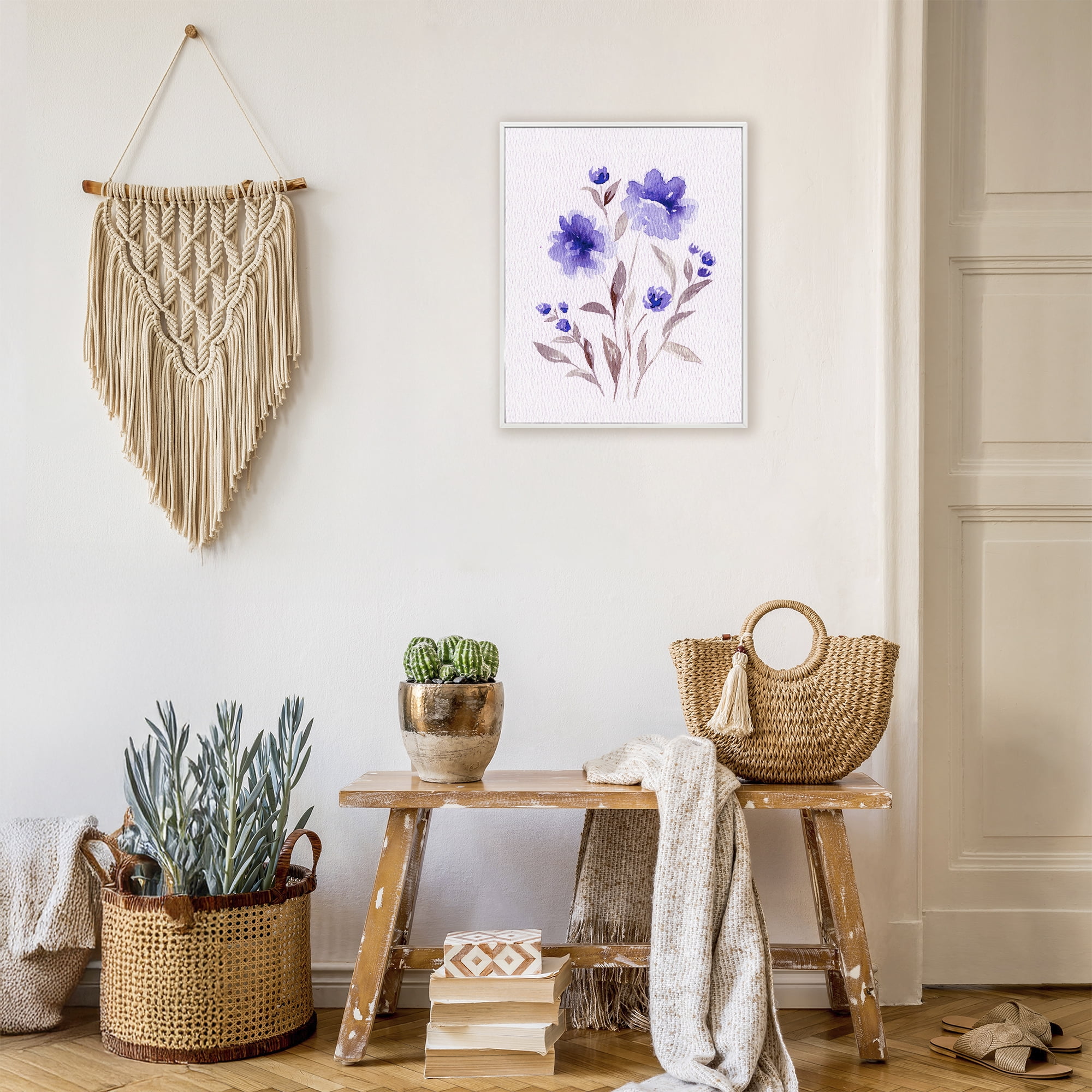 Stupell Industries Blooming Purple Flowers White Framed Giclee Art, design by Leah Noel Art