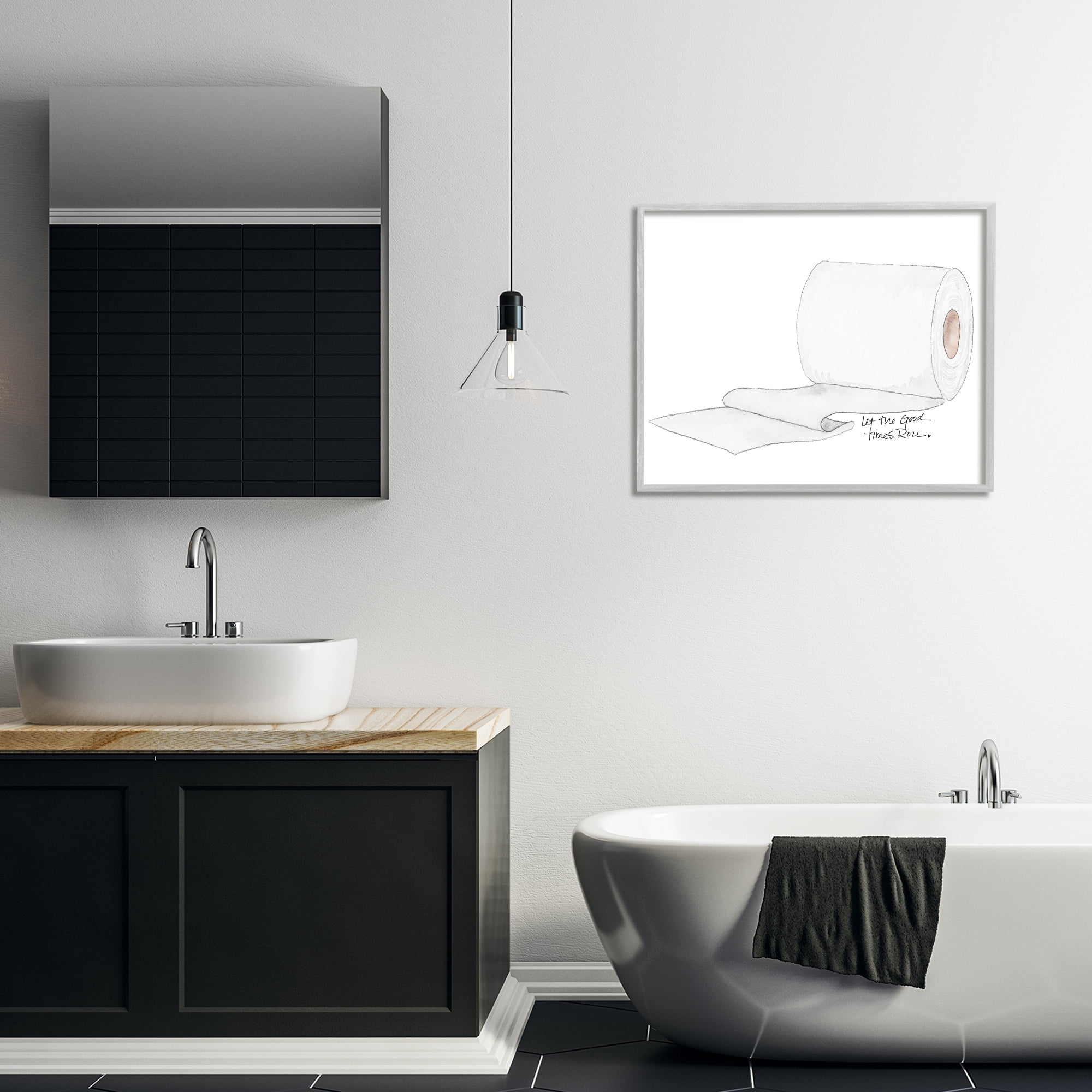 Stupell Industries Good Times Roll Toilet Paper Gray Framed Giclee Art, design by Nola James