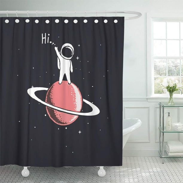 Cynlon Baby Astronaut Sits On Saturn And Welcomes Us Cosmic Character Bathroom Decor Bath Shower Curtain 66x72 Inch Walmart Com Walmart Com