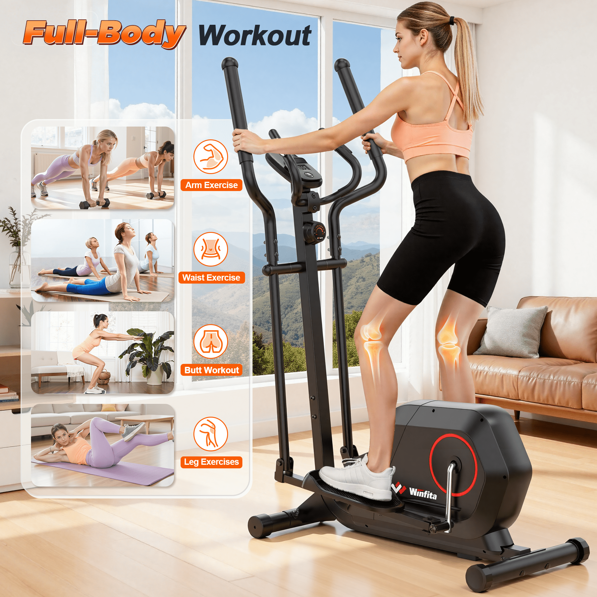 Winfita Magnetic Elliptical Exercise Machine, Elliptical Trainer Fitness Equipment for Home Gym Cardio Workout 300 lbs