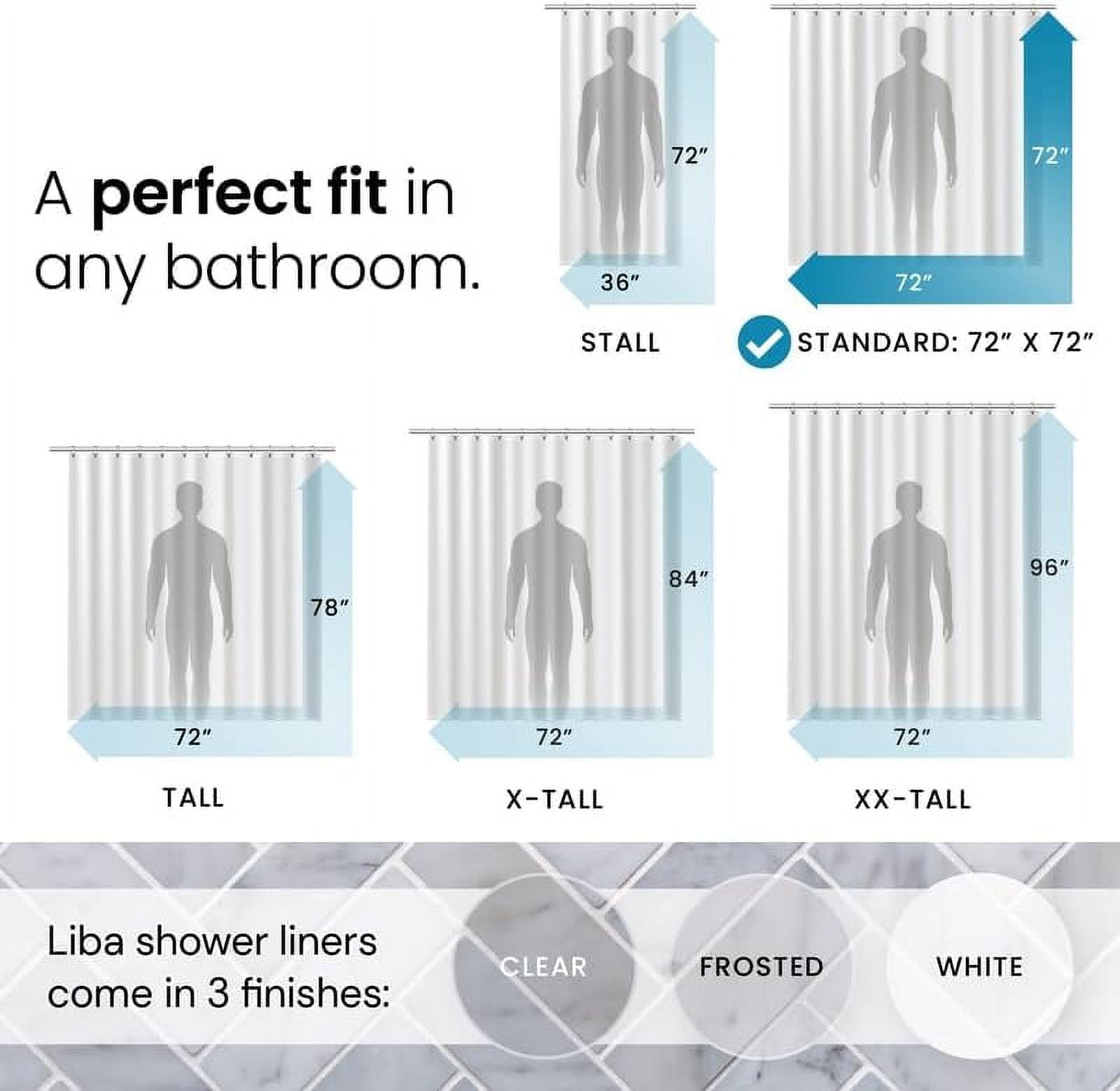 (2 pack) LiBa PEVA 8-Gauge Bathroom Shower Curtain Liner, 72" W x 72" H 8G White, Heavy-Duty Thickness Stall Shower Liner, Waterproof, Mold & Mildew-Resistant, Heavyweight Non-Toxic Fabric