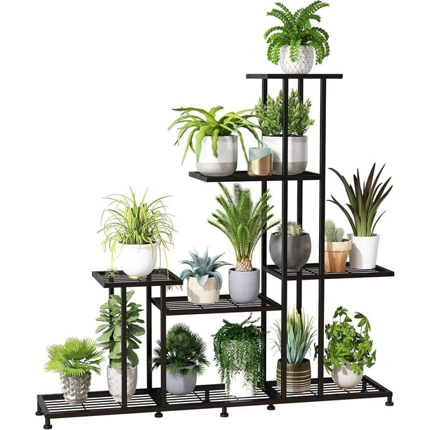 Soporte de Metal para Plantas, Multifuncional Decorativo Estante para plantas de Interiores y Exteriores, Estante para Macetas para Patio Jardín Balcón (5 niveles, 8 shelves, 12 macetas)