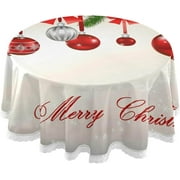 SKYSONIC 60" Red Christmas Balls Round Tablecloth Pine Tree Table Cloth Cover Mat Washable Polyester Dining Decorative for Holiday Home Picnic Party Wedding