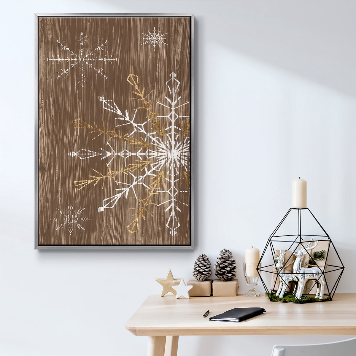 Barnwood Wonderland Collection B - Framed Gallery Wrapped Holiday Canvas - 25 x 37 - Silver Frame