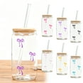thumbnail image 4 of Cute Purple Bow Glass Cups with Lids & Straws Iced Coffee Cup Girly Preppy Design Tumbler Mug Birthday Valentines Christmas Gifts Trendy Stuff 16oz, 4 of 4