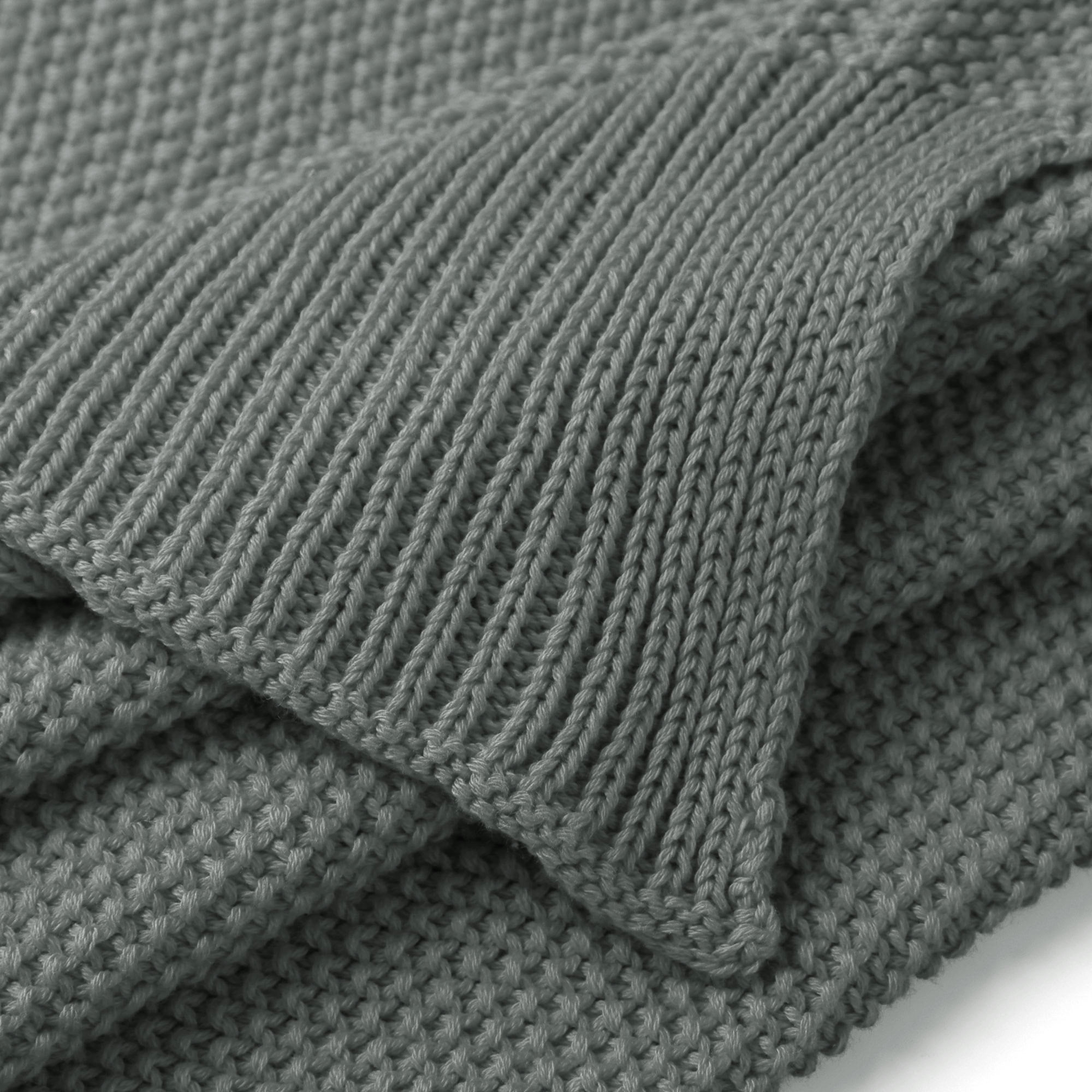 Unique Bargains Pure Cotton Soft Cable Knit Throw Blanket Gray 51" x 59"