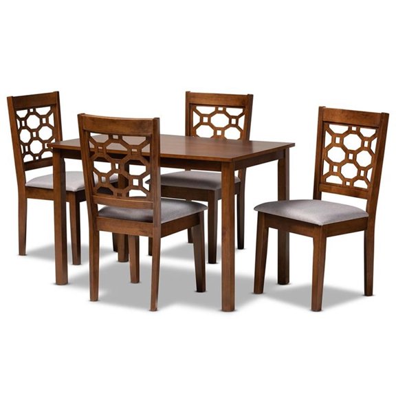 Bowery Hill Grey Upholstered and Walnut Brown Finished Wood 5-Piece Dining Set